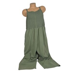 Old Navy Women's 2X Olive Green Smocked Bodice Wide Leg Pockets Jumpsuit Jumper